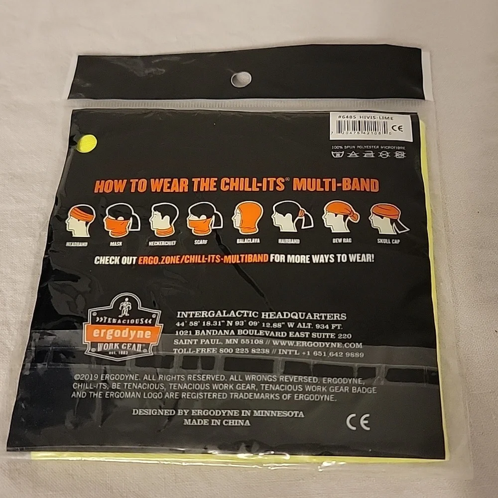 2 Ergodyne Chill-Its Multi-Band Polyester Lime 6485 Work Face Masks